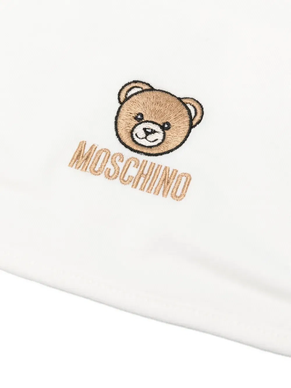 Комплект из нагрудника и шапки с вышитым логотипом Moschino Kids, белый — фото 2