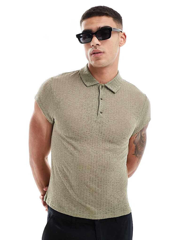 

Рубашка-поло с короткими рукавами цвета хаки ASOS DESIGN