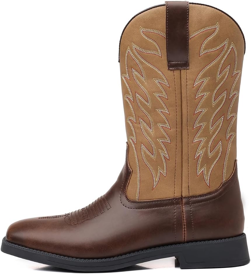 

Мужские ковбойские сапоги V OPXIN, западные мужские сапоги с классической вышивкой, противоскользящие сапоги с квадратным носком, массивным каблуком и прочной короткой голенью для весны и осени, желтый