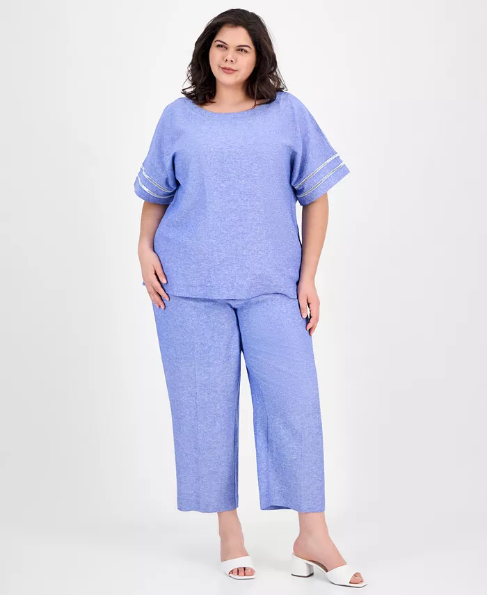 

Блузка с застежкой на пуговицах сзади и широкие брюки большого размера Anne Klein, синий