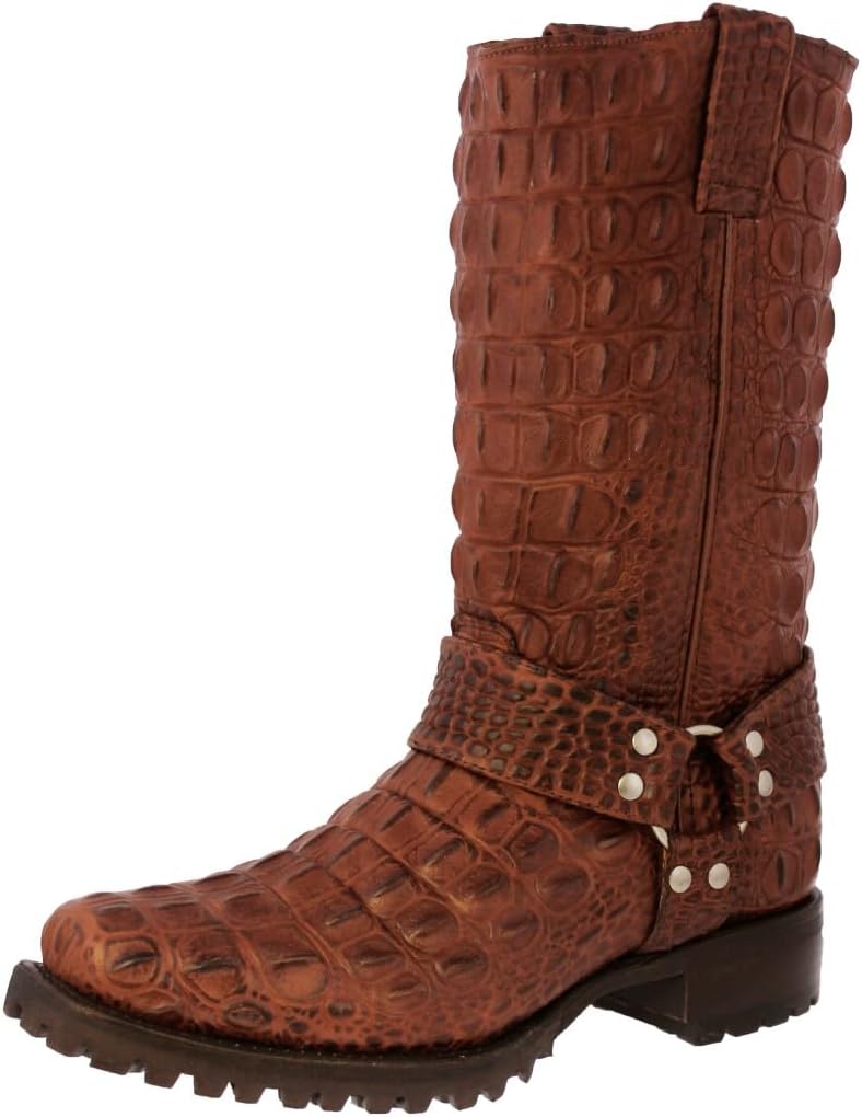 

Мужские байкерские ботинки Cowboy из коньячной кожи с тиснением под крокодила сзади и квадратным носком Cowboy Professional, Cognac