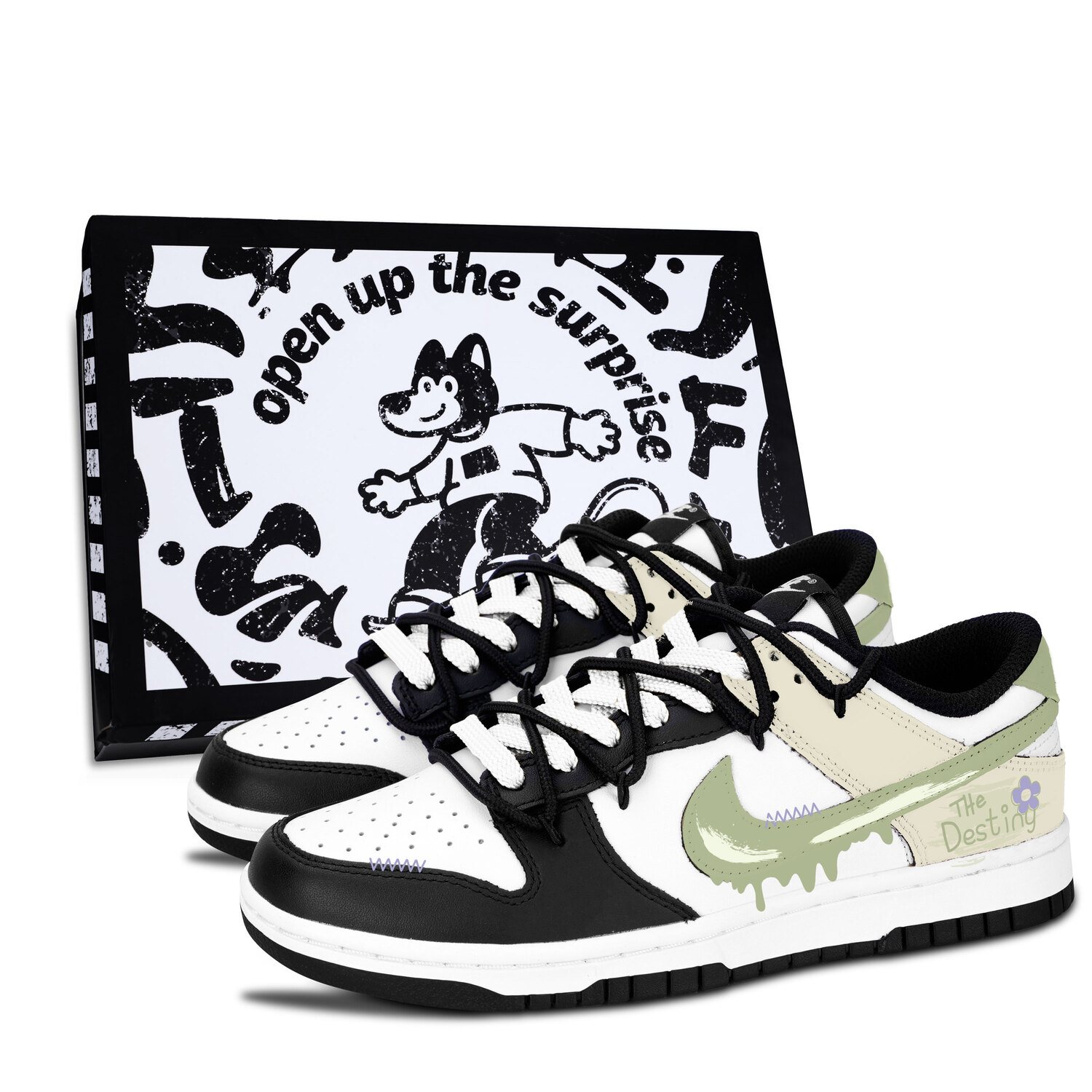 

Nike Детские низкие кроссовки для скейтбординга Dunk Black White, Elegant Floral Trail из искусственной кожи с нескользящей и износостойкой подошвой