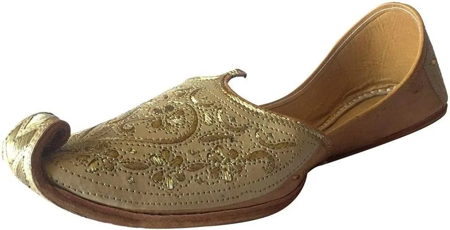 Step n Style Мужские пенджабские туфли-шурвани джутти кремового цвета с вышивкой золотой нитью, туфли-хусса с жемчугом, свадебные туфли
