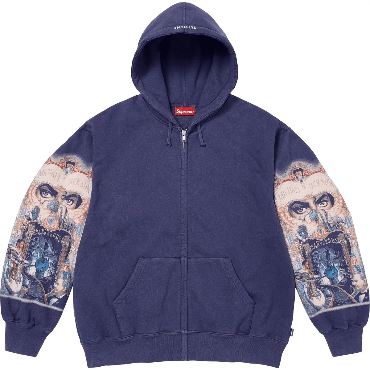

Michael Jackson FW25 WEEK18 Dangerous Zip Up Hooded Sweatshirt Unisex Supreme, washed marine синий/washed navy