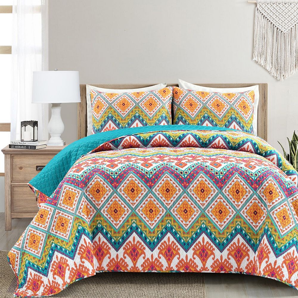 

Lush Decor Boho Chevron Двусторонний хлопковый комплект одеял с накладками, цвет Turquoise Multi