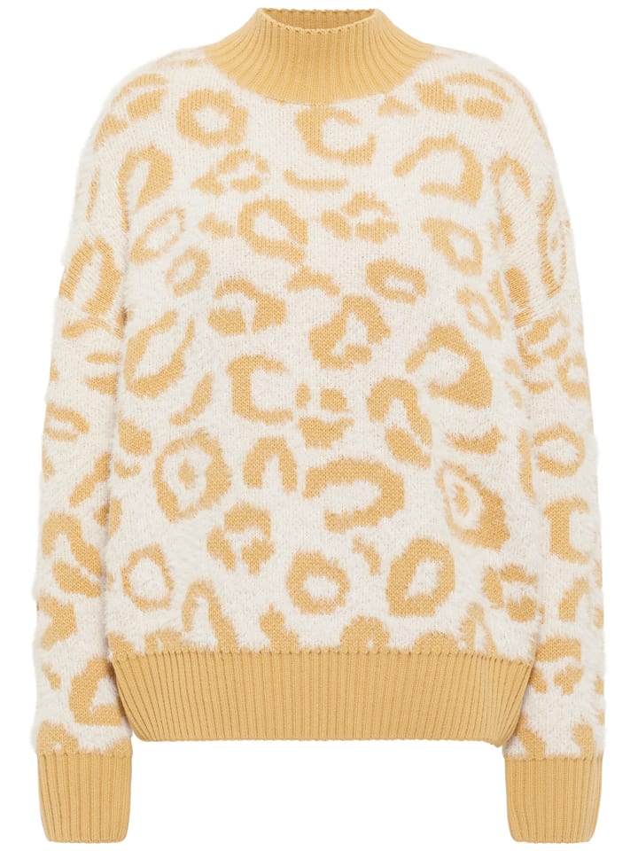 

Женский вязаный свитер в бежево-белом и светло-верблюжьем цветах faina