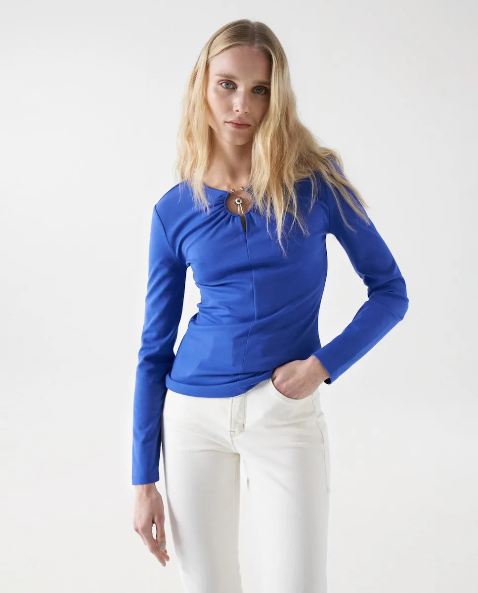 

Женский вязаный джемпер с металлической аппликацией Salsa Jeans, синий