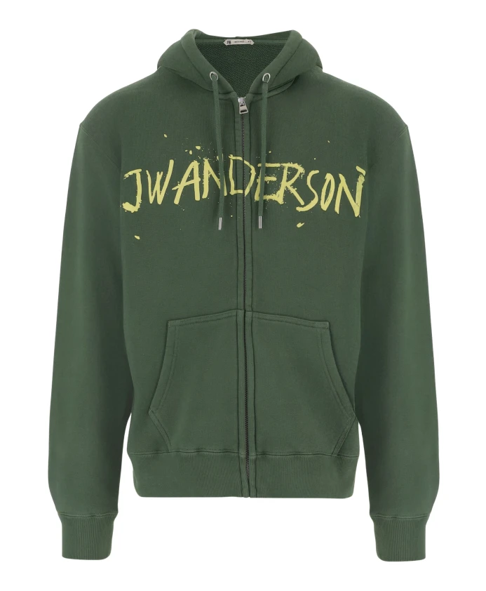 

Худи с принтом и застежкой-молнией спереди Jw Anderson, зеленый