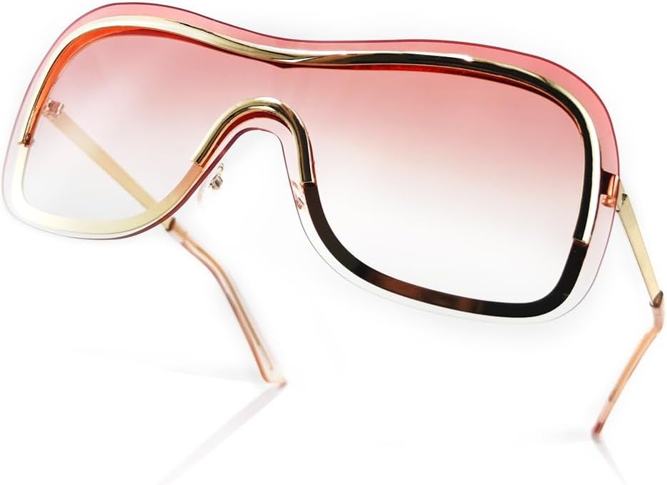 

Солнцезащитные очки Y2k с широкими дужками и массивными металлическими оправами в стиле ретро 90-х, футуристические солнцезащитные очки UV400 LA042 Laemzinv, A2 | Pink