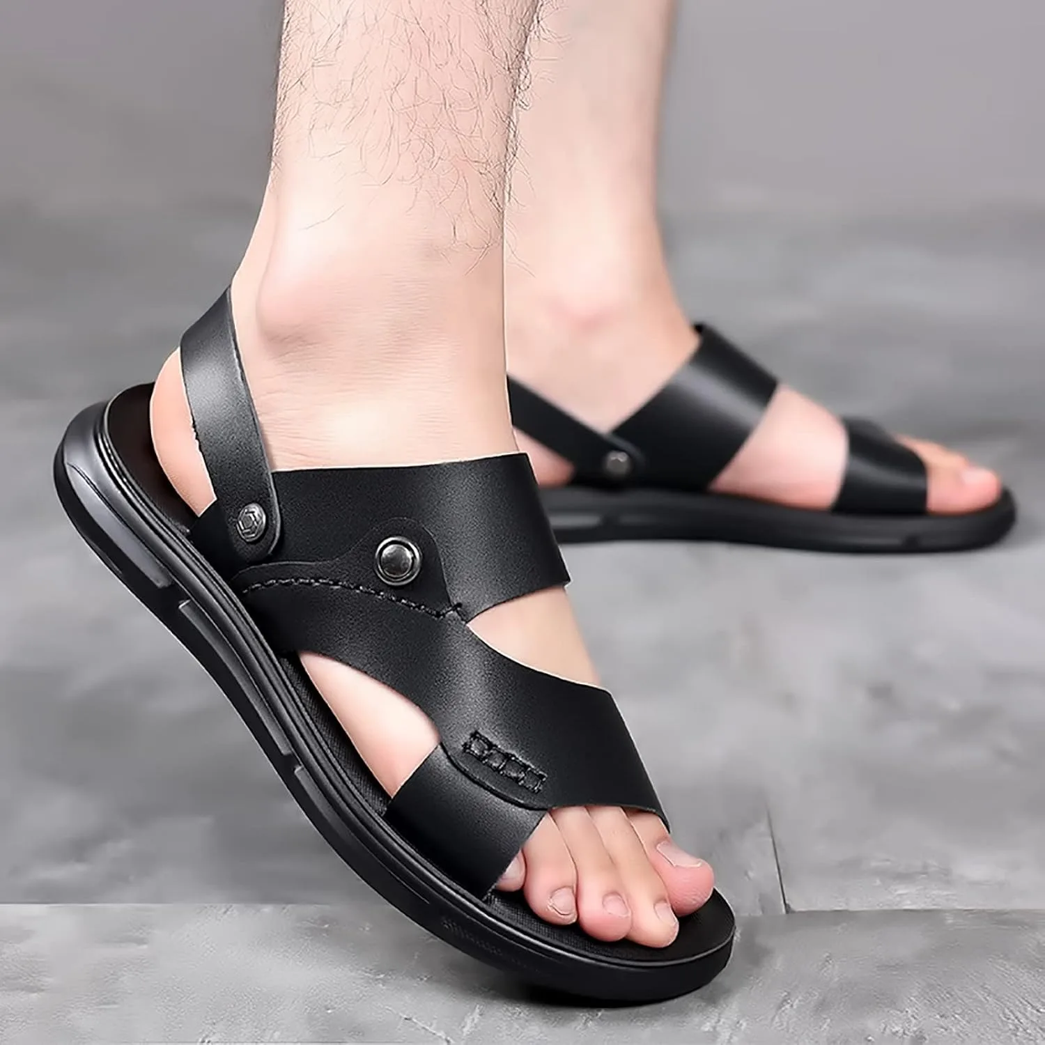 Мужские летние сандалии для походов и активного отдыха на природе, кожаные сандалии с низким профилем для треккинга, легкие спортивные сандалии, пляжные сандалии Pxjsdwe, черный — фото 2