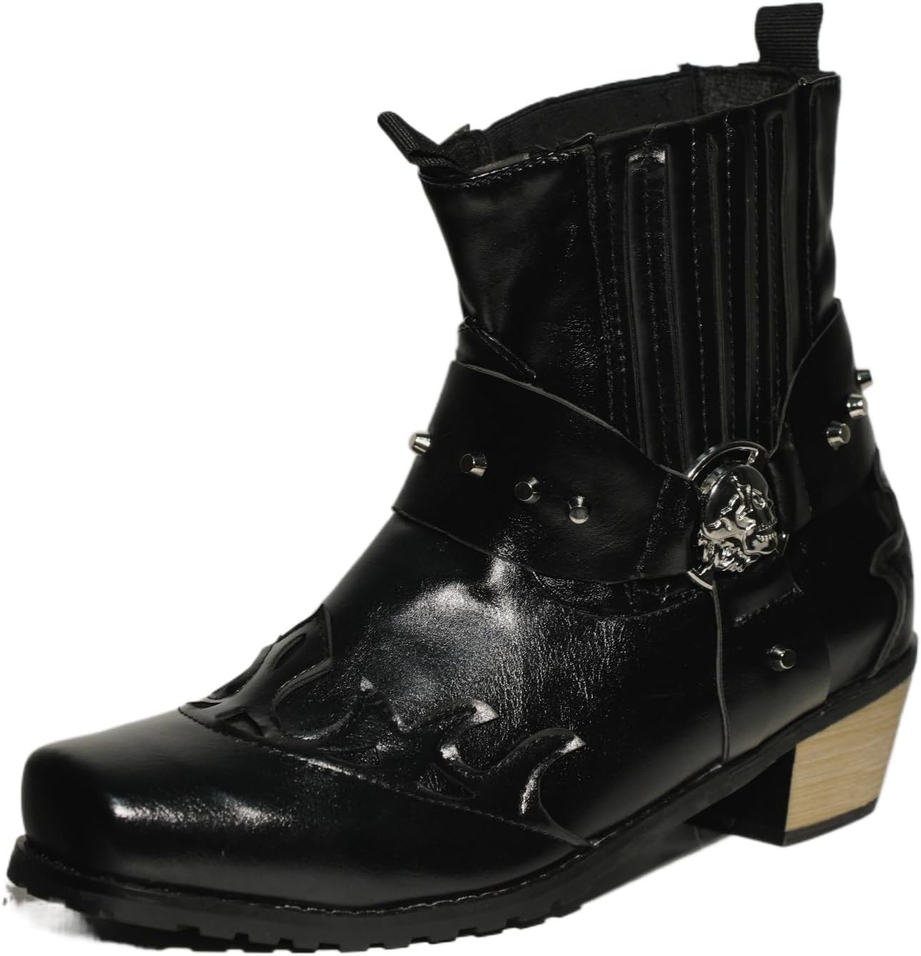 

Мужские джинсовые ботинки с пряжкой, джинсовые ботинки в стиле костюма, заостренный металлический дизайн, классическая вышивка - ботинки на молнии, способ ношения: ботинки до щиколотки, модные мужские ботинки с квадратным каблуком Houdbdol, черн...