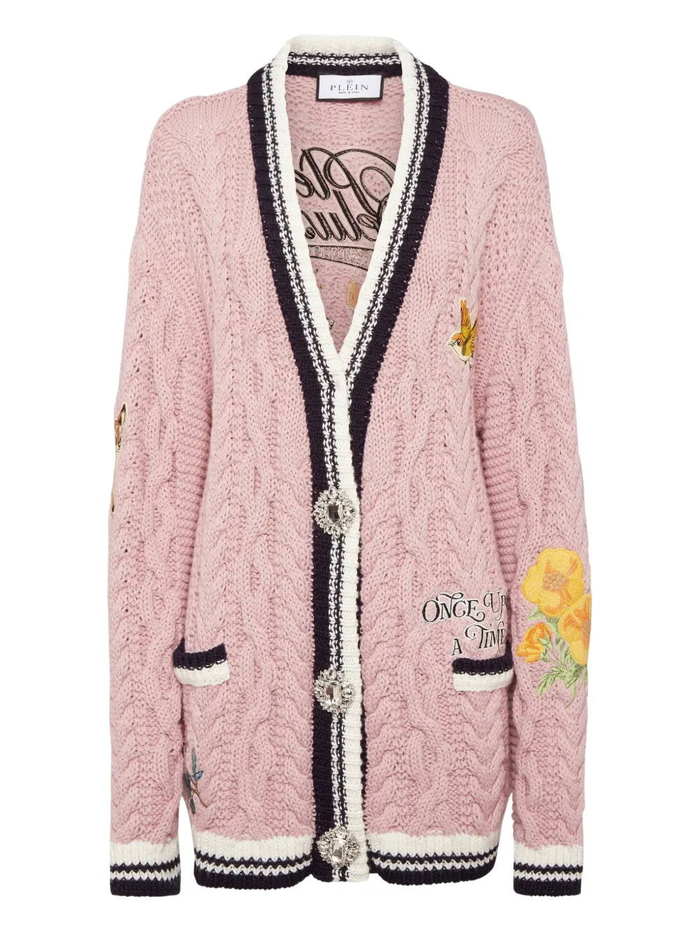 

Кардиган фактурной вязки с вышивкой Philipp Plein, розовый