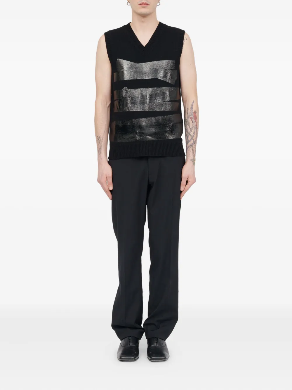 Шерстяной жилет с V-образным вырезом MM6 Maison Margiela, черный — фото 2