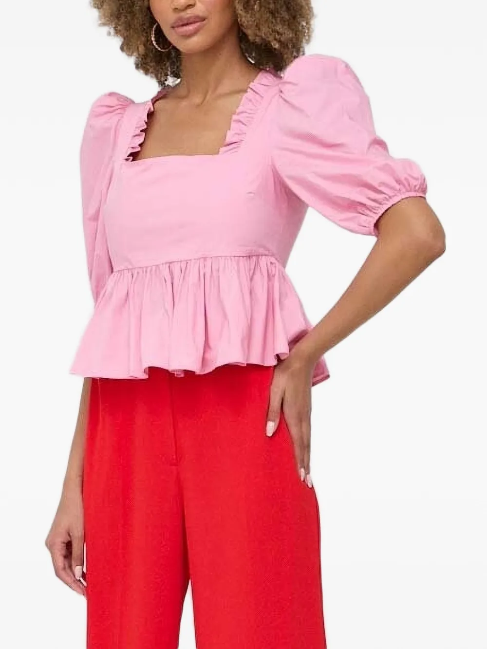 

Топ с объемными рукавами и оборками Custommade, розовый