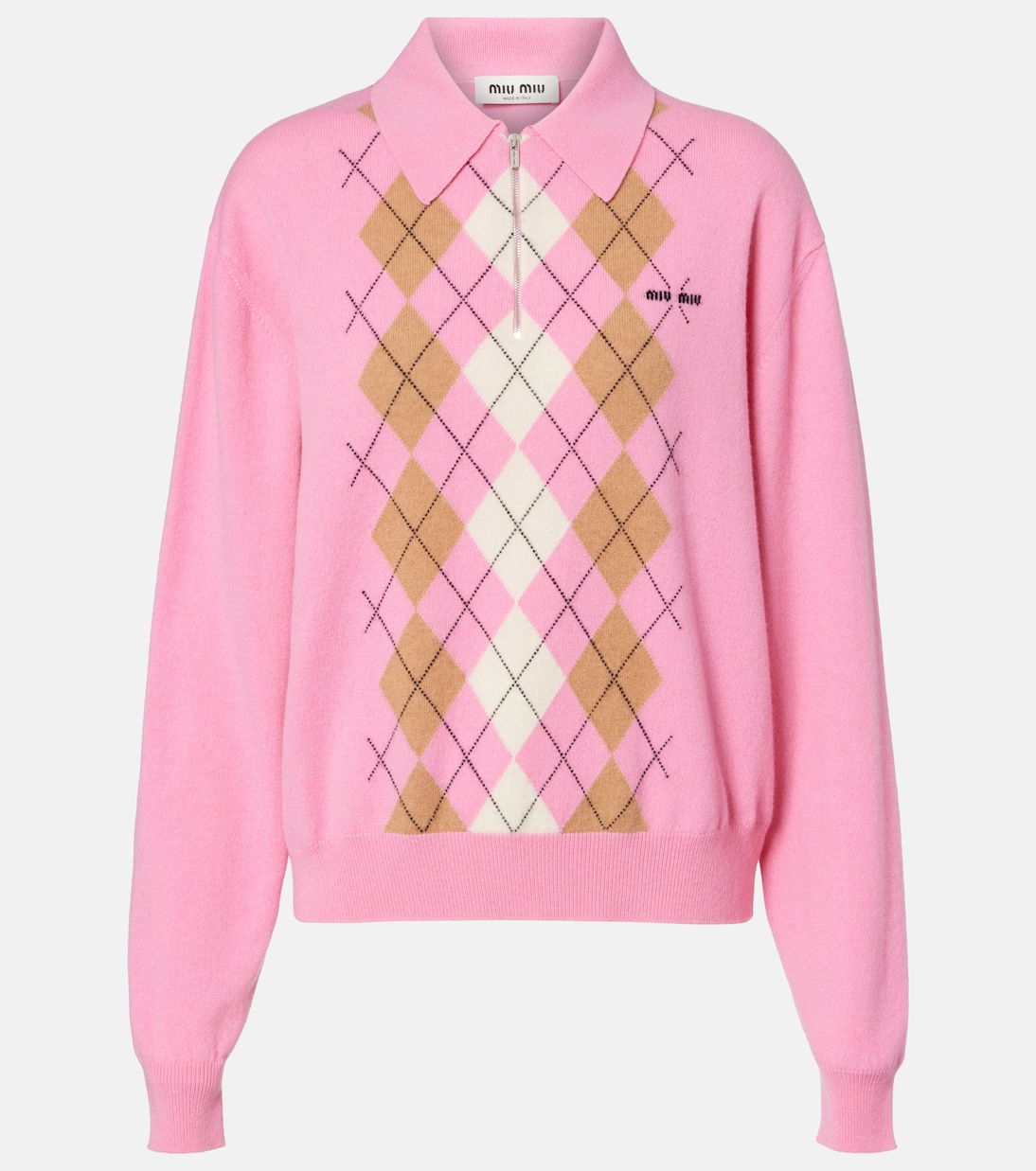 

Кашемировый свитер-поло с узором Аргайл Miu Miu, розовый