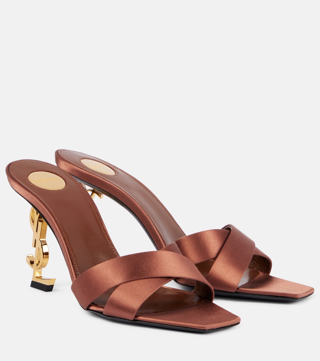 Опиум 85 атласные мюли Saint Laurent, Manioc Brown