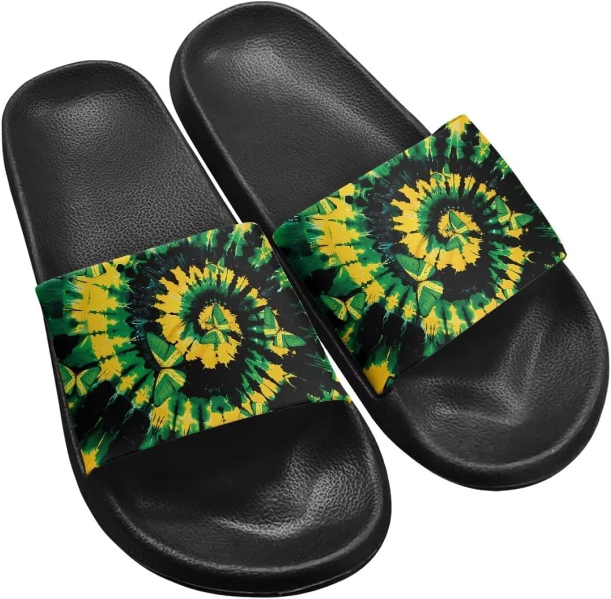 

Мужские домашние тапочки Twousenru с модным принтом флага - быстро сохнущие пляжные и бассейновые шлепанцы, нескользящие удобные душевые туфли, Jamaican Flag Swirl Tie-dye