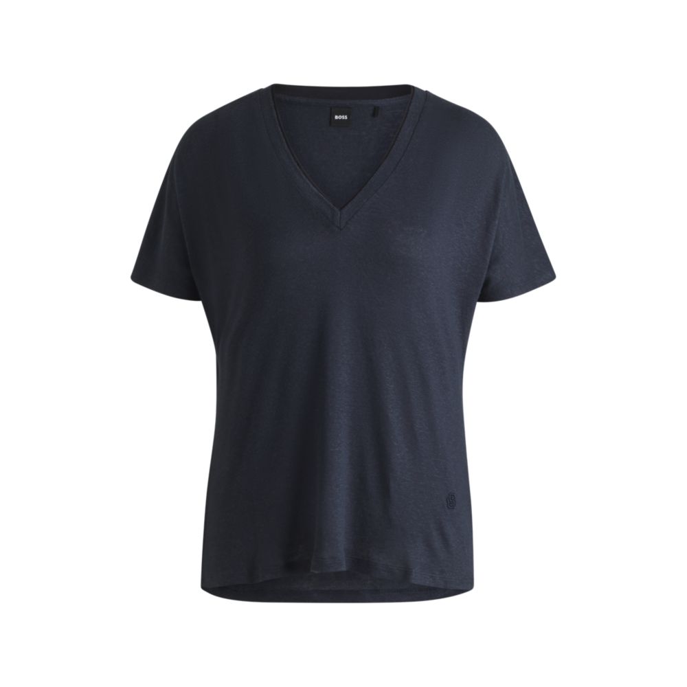 

Футболка с V-образным вырезом и монограммой Double B BOSS, темно-синий