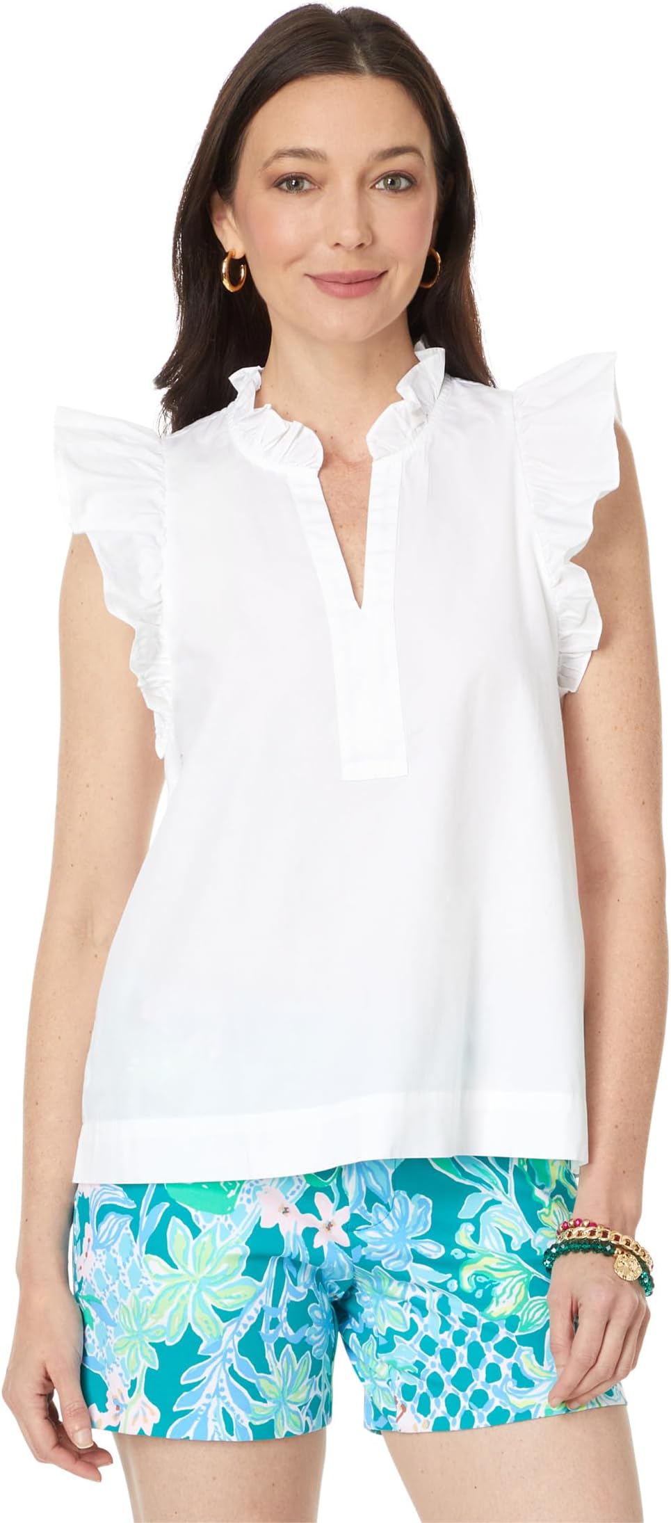 

Топ Lilly Pulitzer Klaudie Ruffle Sleeve Cotton Top, цвет Resort White