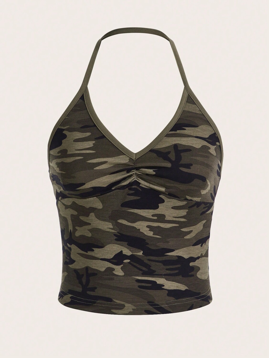 

SHEIN EZwear весенний топ с бретельками, камуфляжный узор, плиссировка, многоцветный