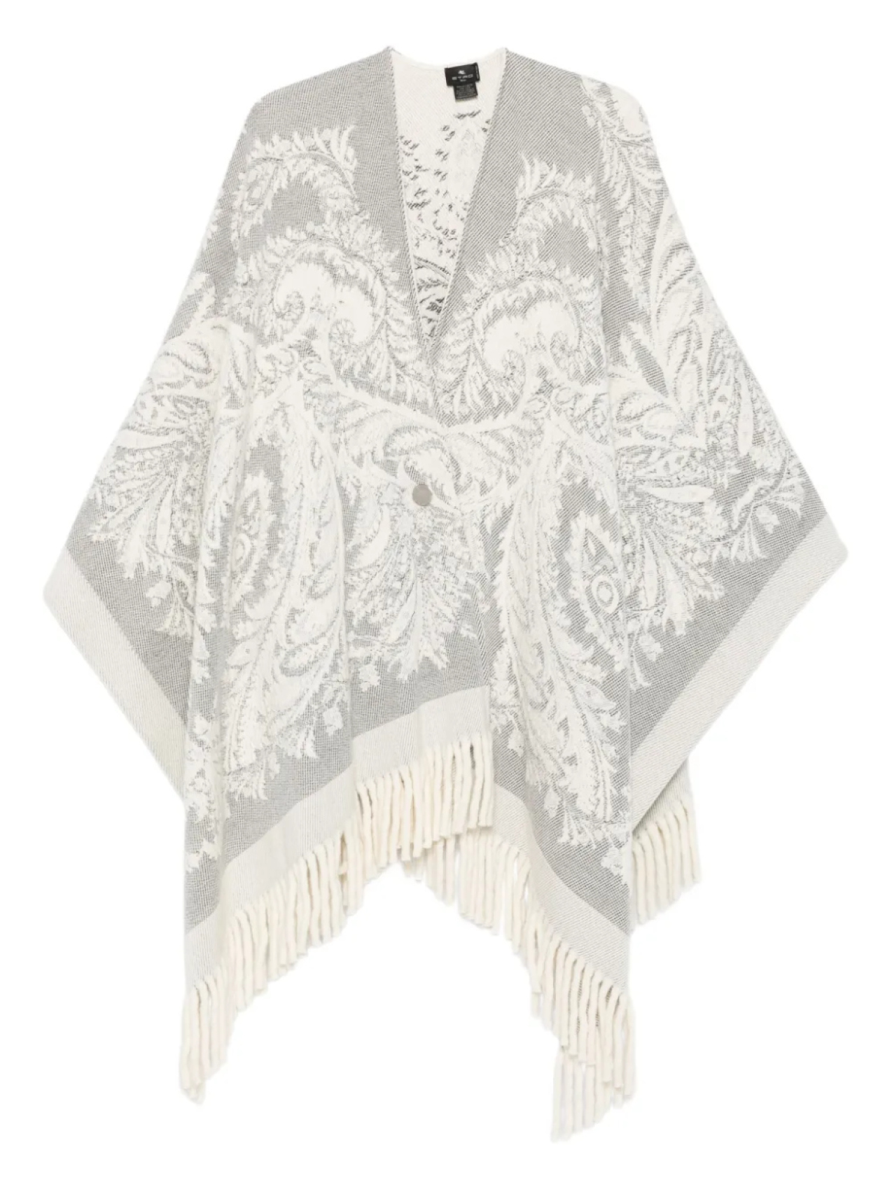 Пончо ETRO с узором пейсли и бахромой, белый