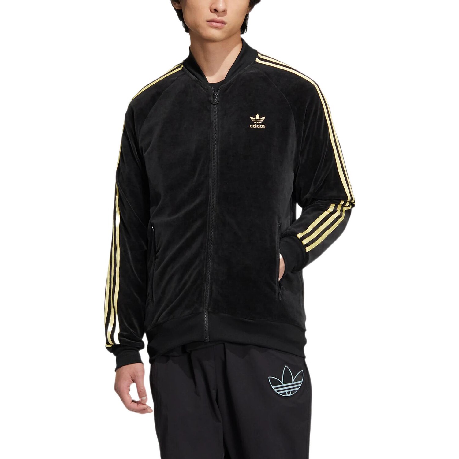 Толстовка мужская Adidas Originals на молнии велюровая, черный — фото 2