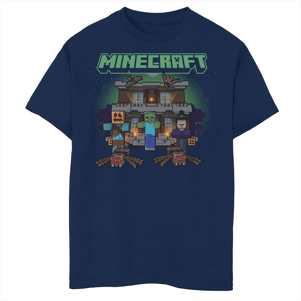 

Футболка с рисунком «Дом с привидениями» для мальчиков Minecraft на Хэллоуин Licensed Character, темно-синий