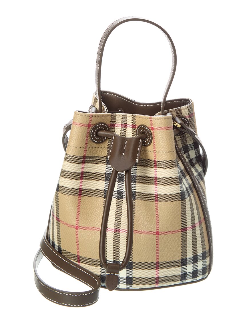 

Мини-сумка-ведро Burberry Check из кожи и E-холста, бежевый