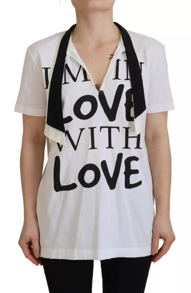 

Белая хлопковая футболка с принтом и воротником-хомутом Dolce & Gabbana