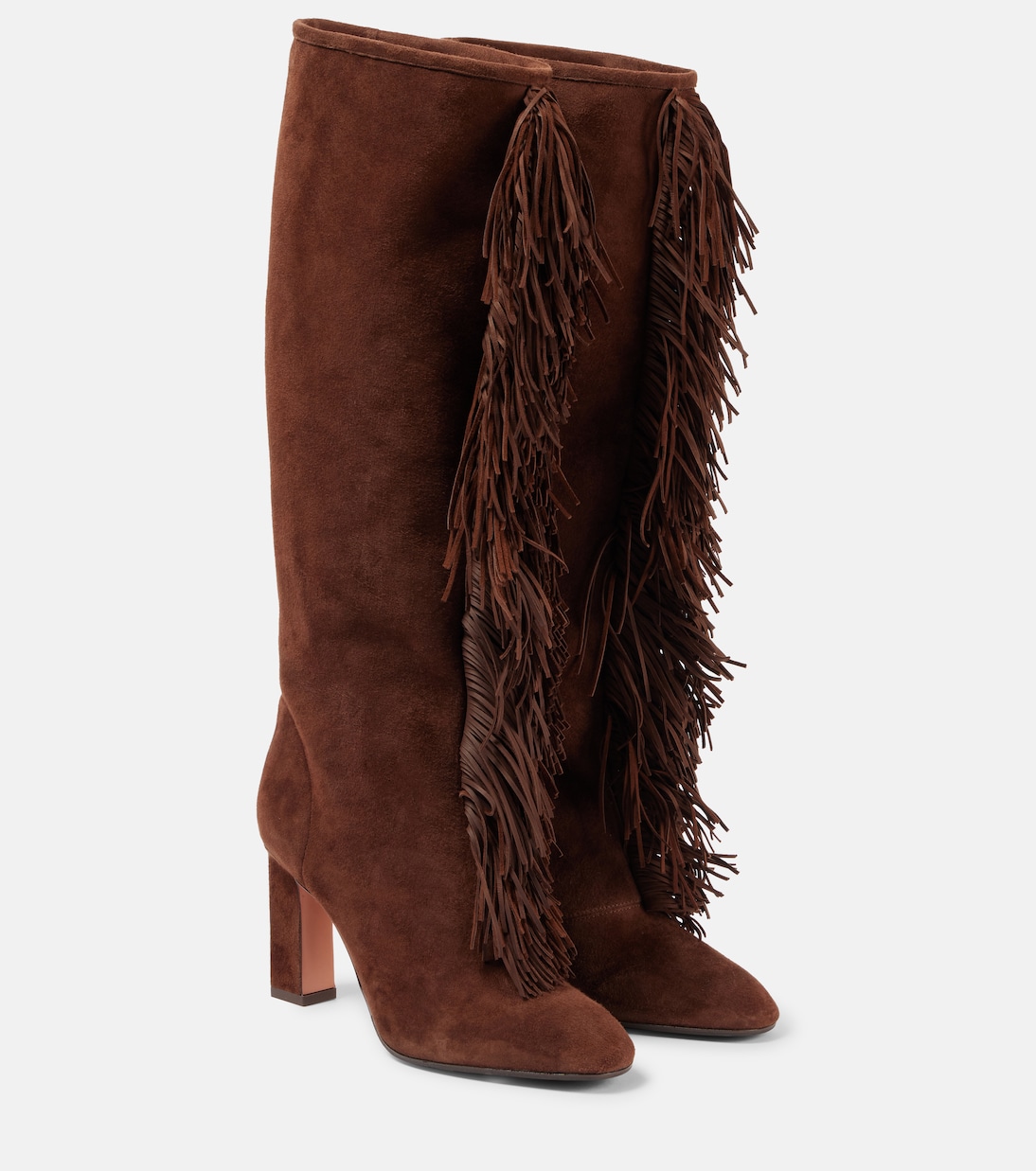 Сапоги Gytane 85 из замши с бахромой Aquazzura, Espresso