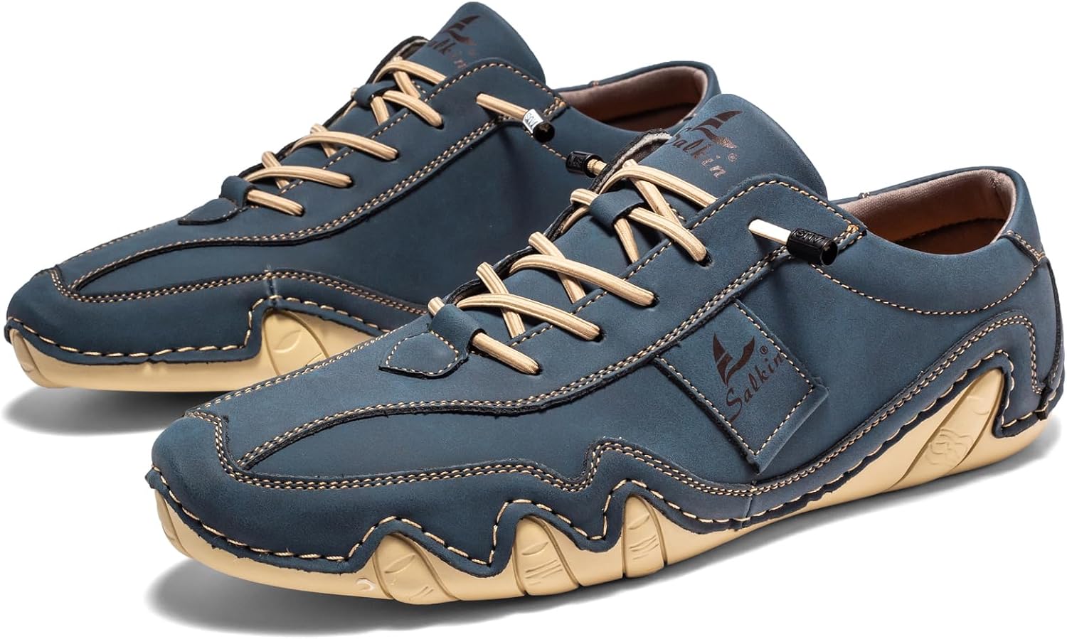 

Мужские водонепроницаемые замшевые повседневные кроссовки для походов, кемпинга и вождения на все сезоны, ретро, с ручной прострочкой, округлым носком, эластичной шнуровкой, для активного отдыха, мягкие и удобные модные кроссовки Glbdu, синий