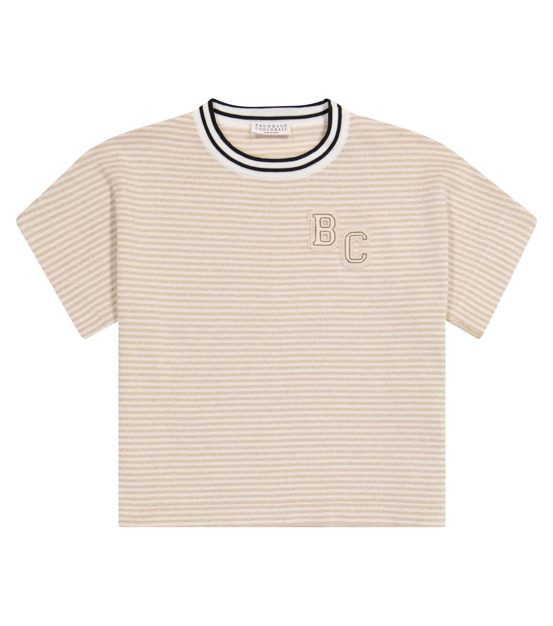 

Полосатая футболка из хлопковой смеси Brunello Cucinelli Kids, Panama+Platino+Sabbia+Beige