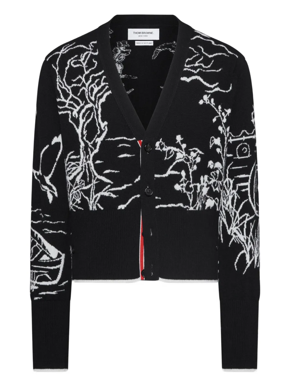

Кардиган вязки интарсия THOM BROWNE, черный