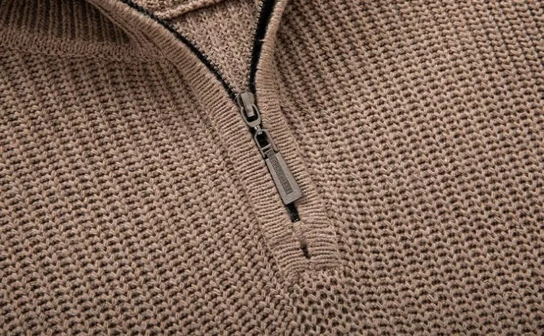 Мужской свитер Slim Fit с полумолнией и воротником стойкой Generic, хаки — фото 4