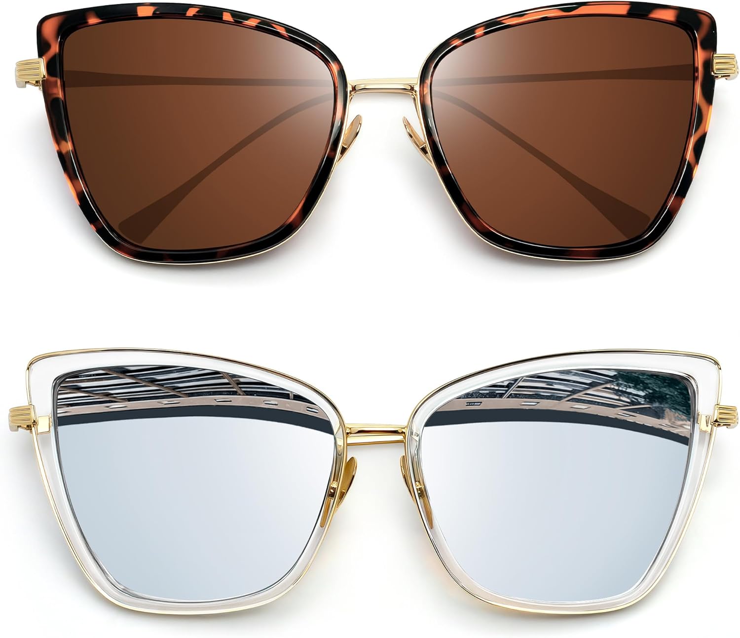 

Женские солнцезащитные очки Joopin Oversized Cateye с эффектом «кошачьего глаза», модные солнцезащитные очки с защитой от УФ-излучения, 2 Pack (A12 Tortoise Brown + Silver)