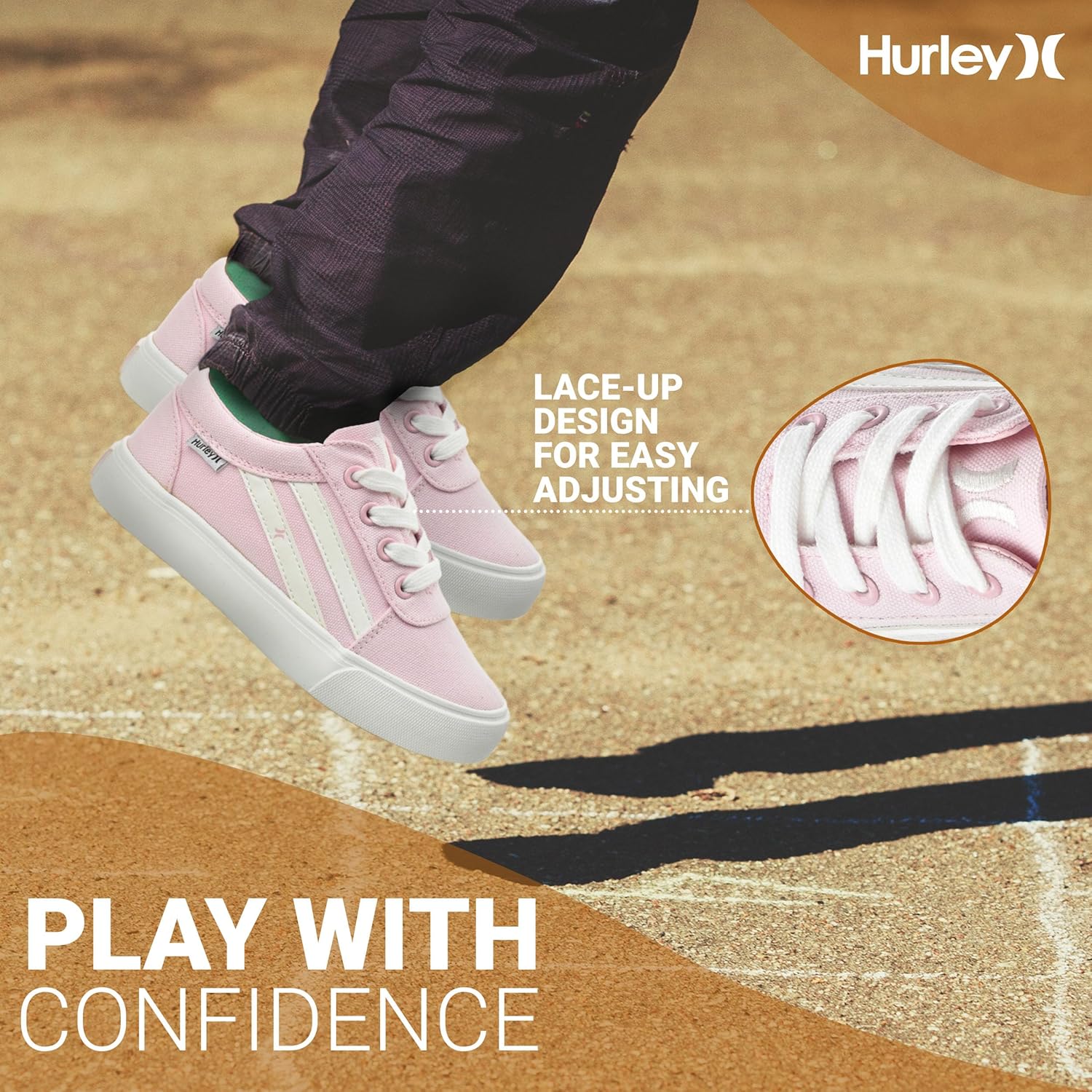 Кеды Hurley Boardy Kids с шнуровкой - низкие кроссовки для скейтборда для детей, спортивная обувь для мальчиков и девочек, белый/розовый — фото 2