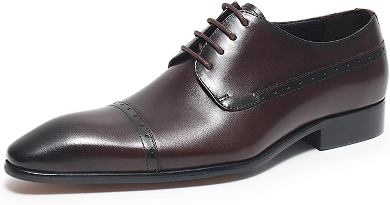 

Мужская кожаная обувь Santimon Oxfords Dress Shoes - формальные дербийные туфли с шнуровкой с брогом и мягкой стелькой и стойкой от скольжения подошвой для бизнеса, офиса и свадеб, красный