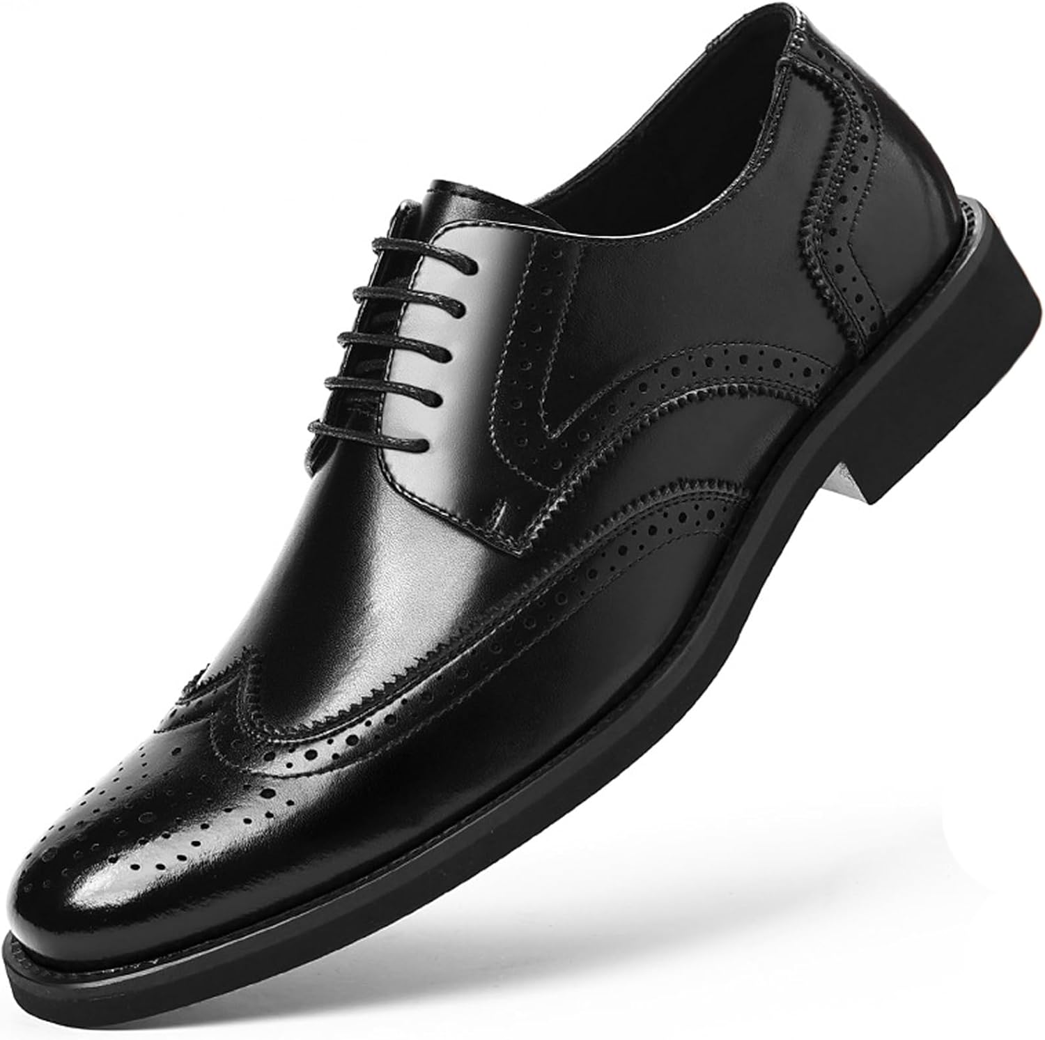 

Мужские кожаные ретро оксфорды с перфорацией и крыльями, классические с шнуровкой, с простым носком, на низком каблуке, броги дерби для бизнеса, свадьбы, работы и повседневных случаев Melgonmg, черный