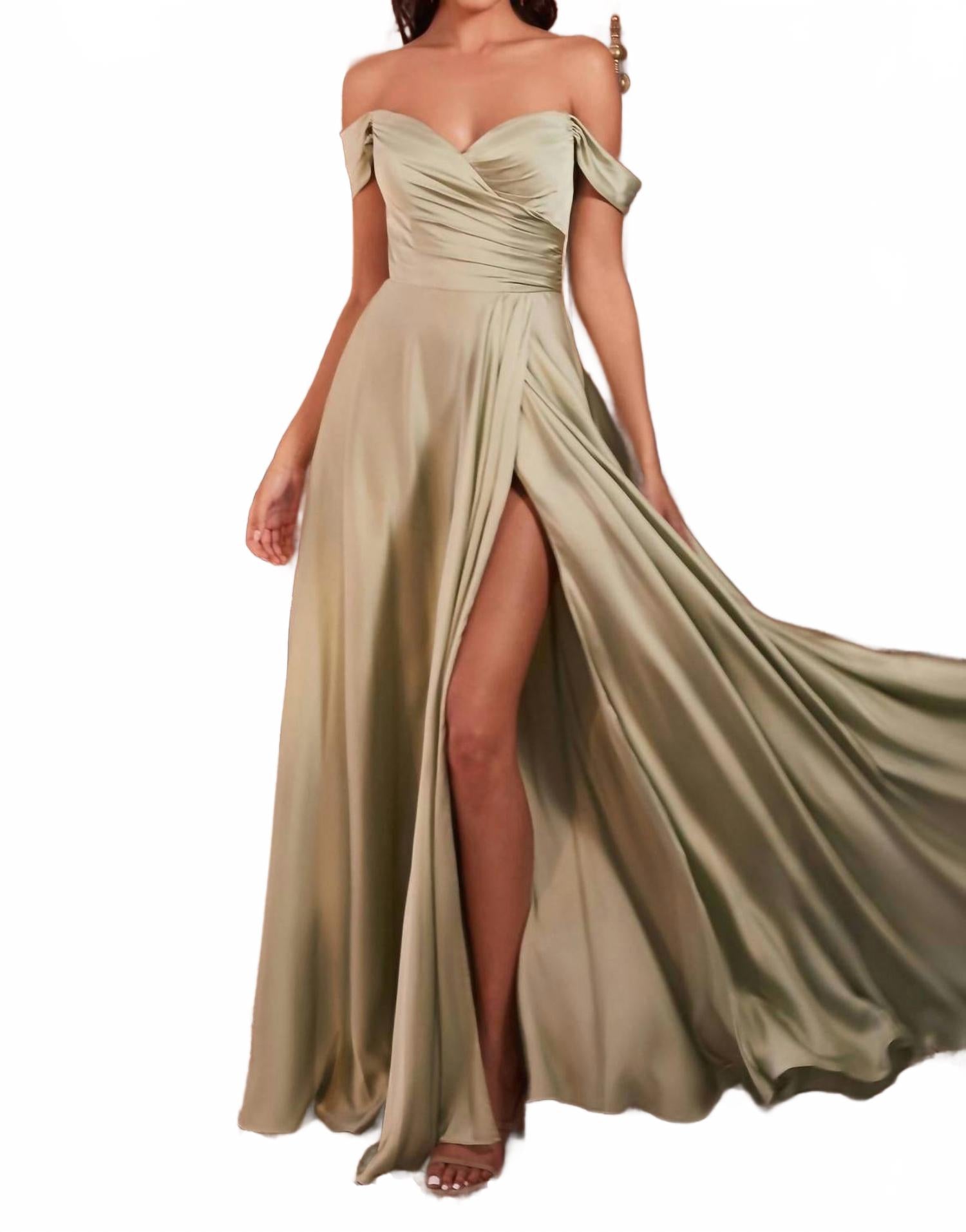 

Платье-футляр из сатина с открытыми плечами в цвете шалфей Cinderella Divine, Sage