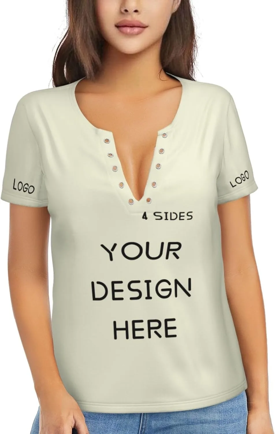 Футболка с полной запечаткой Deep V Neck
