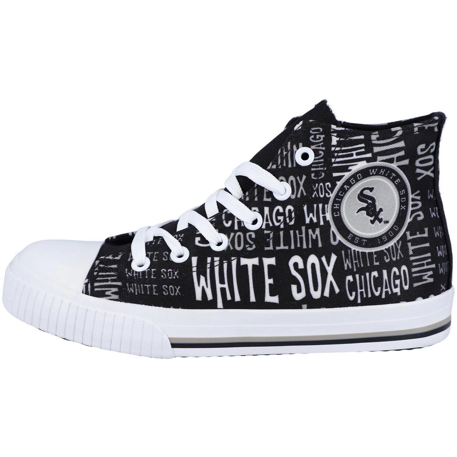 Молодежные высокие кроссовки из парусины FOCO Black Chicago White Sox с повторяющимися надписями Unbranded — фото 4