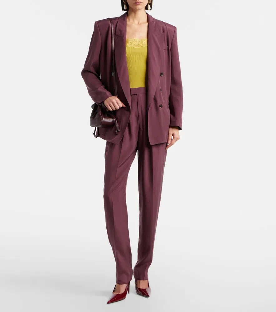 Двубортный шелковый блейзер Saint Laurent, фиолетовый — фото 2