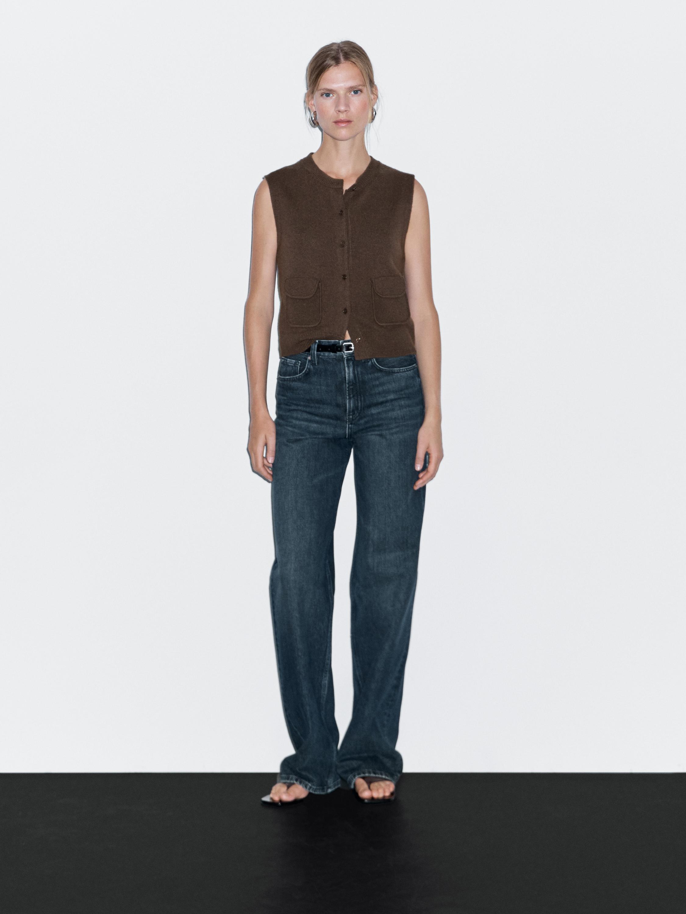 

Жилет из смесовой шерсти с карманами Massimo Dutti, коричневый