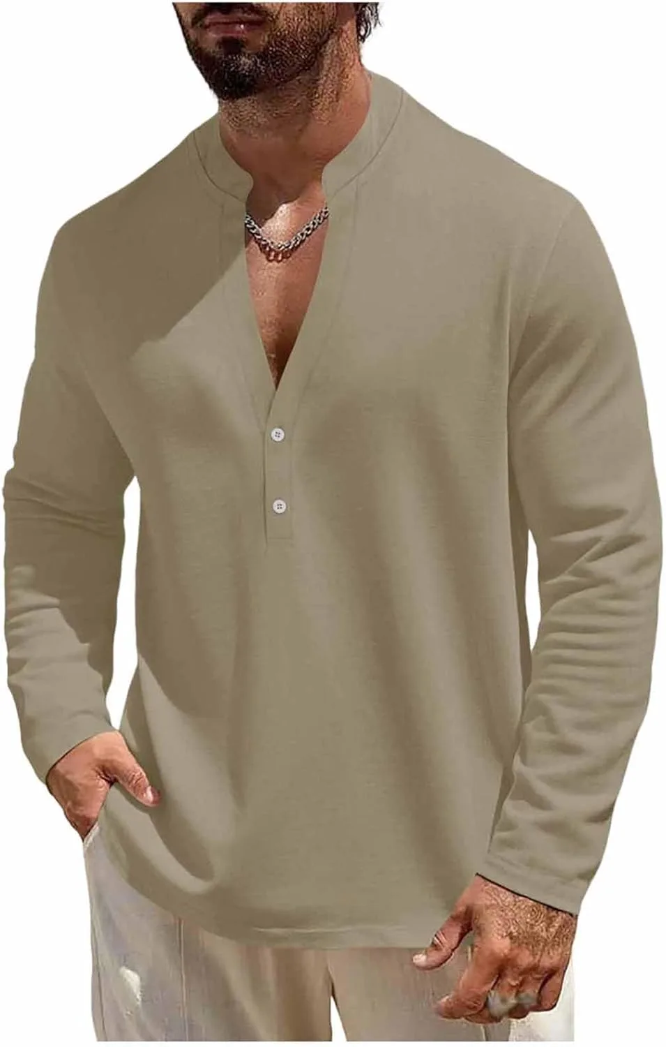 

Мужская льняная рубашка-поло с длинным рукавом Lmdudan