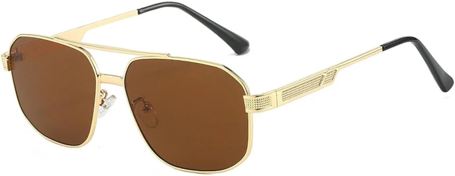 

Солнцезащитные очки с металлическим двойным оправом, большие, для женщин и мужчин, класса люкс, для активного отдыха, велоспорта, рыбалки, с защитой от УФ-излучения UV400 TKKTLLT, Gold Brown