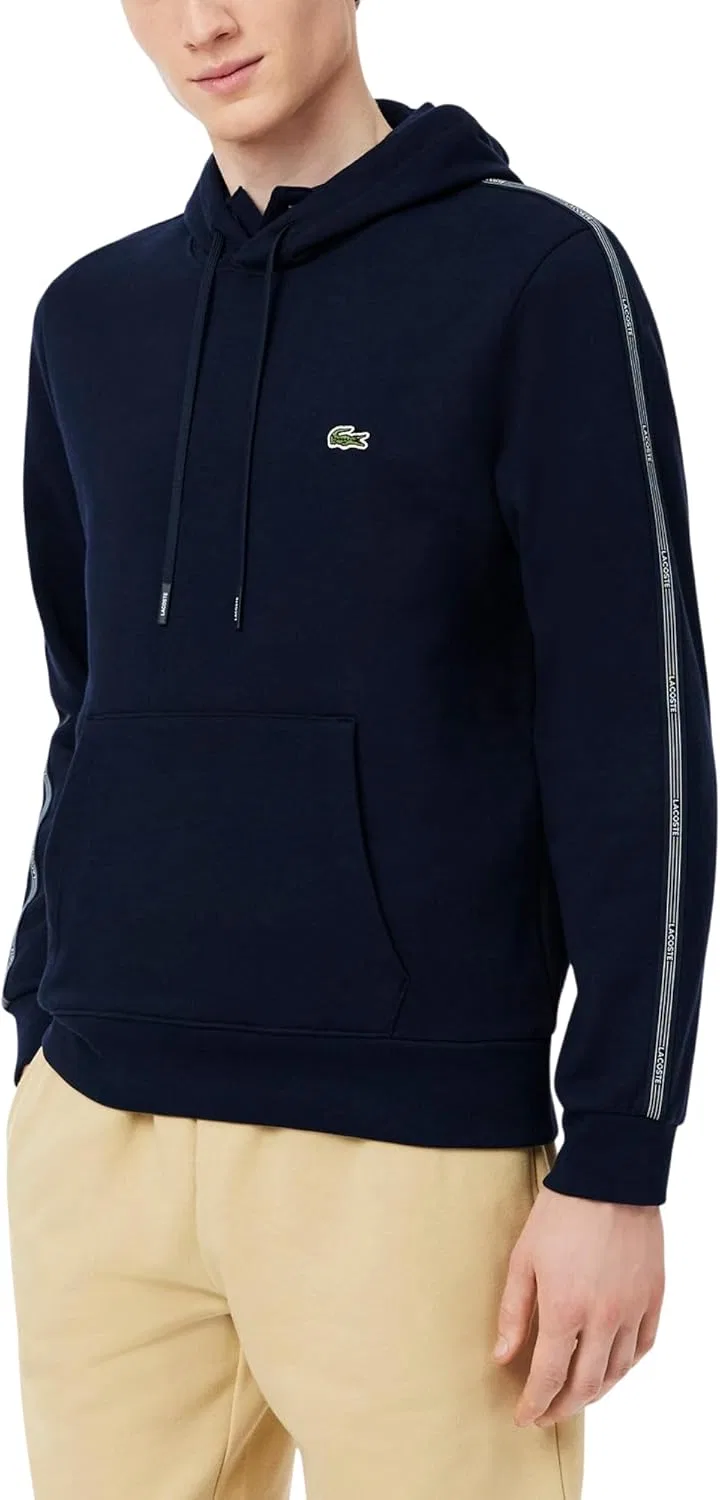Мужская толстовка Lacoste с логотипом и полосками на молнии, темно-синий