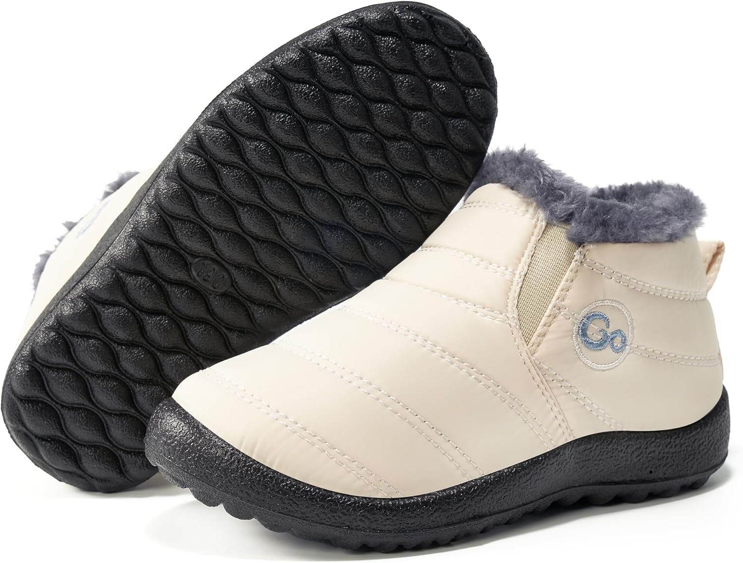 

Зимние ботинки для мальчиков и девочек: теплые детские ботинки с меховой подкладкой, противоскользящие, водонепроницаемые, на резинке, удобные для прогулок на улице Atoshopce, Beige