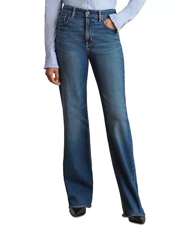 Джинсы с высокой посадкой, прямые, широкие, синего цвета. Ralph Lauren, Blue