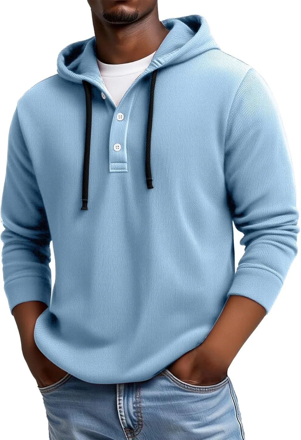 Свитшот мужской на пуговицах с капюшоном, Generic, Sky Blue — фото 2