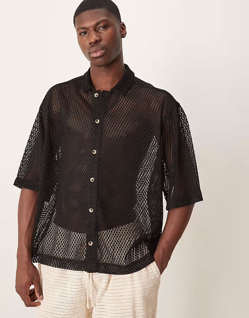 

Рубашка свободного кроя из сетки черного цвета Asos Design